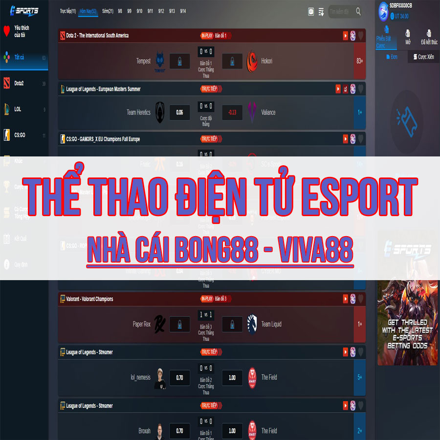 Thể thao điện tử – Cá cược game Esport tại Bong88